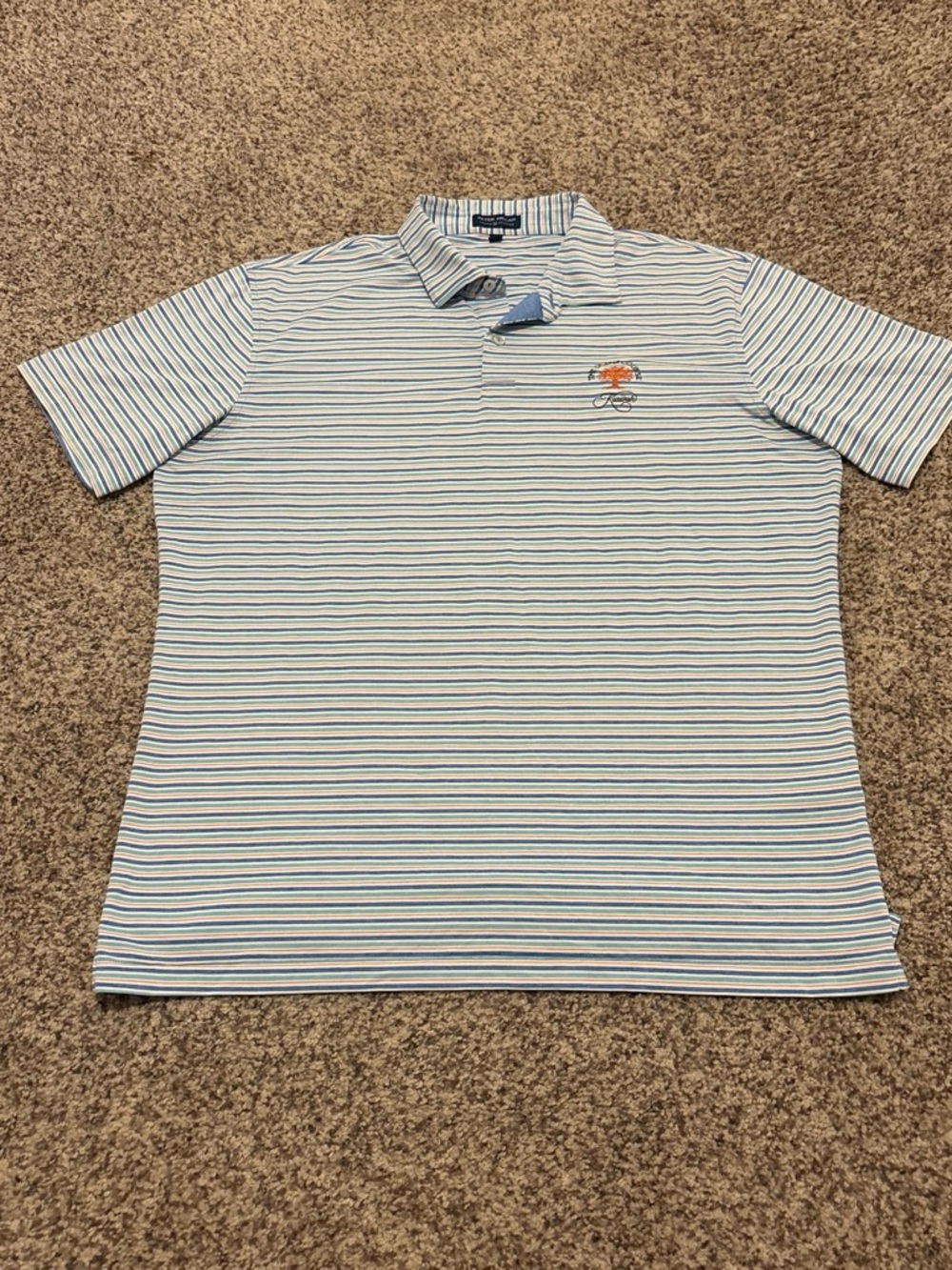 Peter Millar Men's Blue Striped Polo Shirt